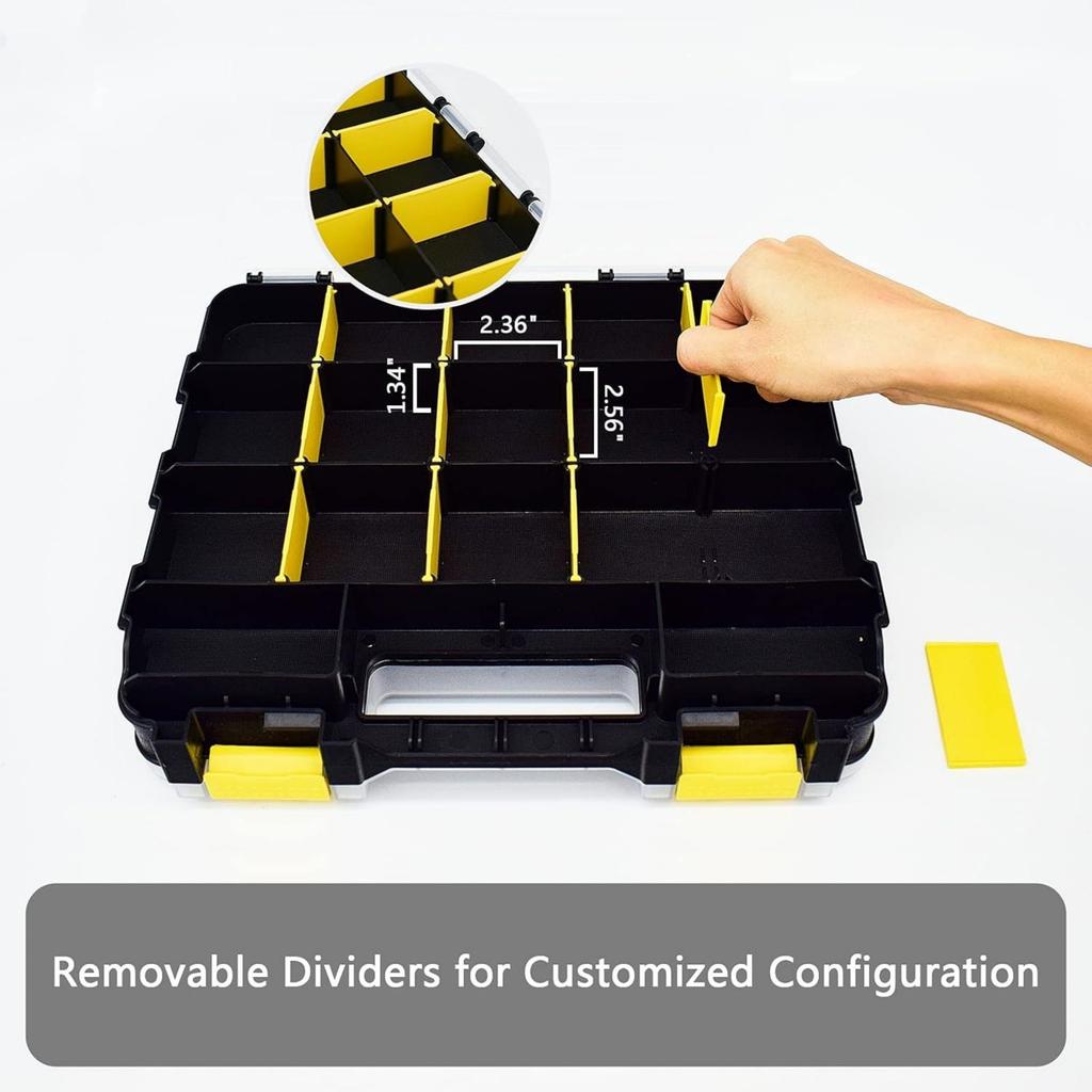 Tools Organizer Box  Storage Box 34-Compartment Double Side Hardware Organizers with Removable Plastic Dividers for Screws, , Nails, Bolts