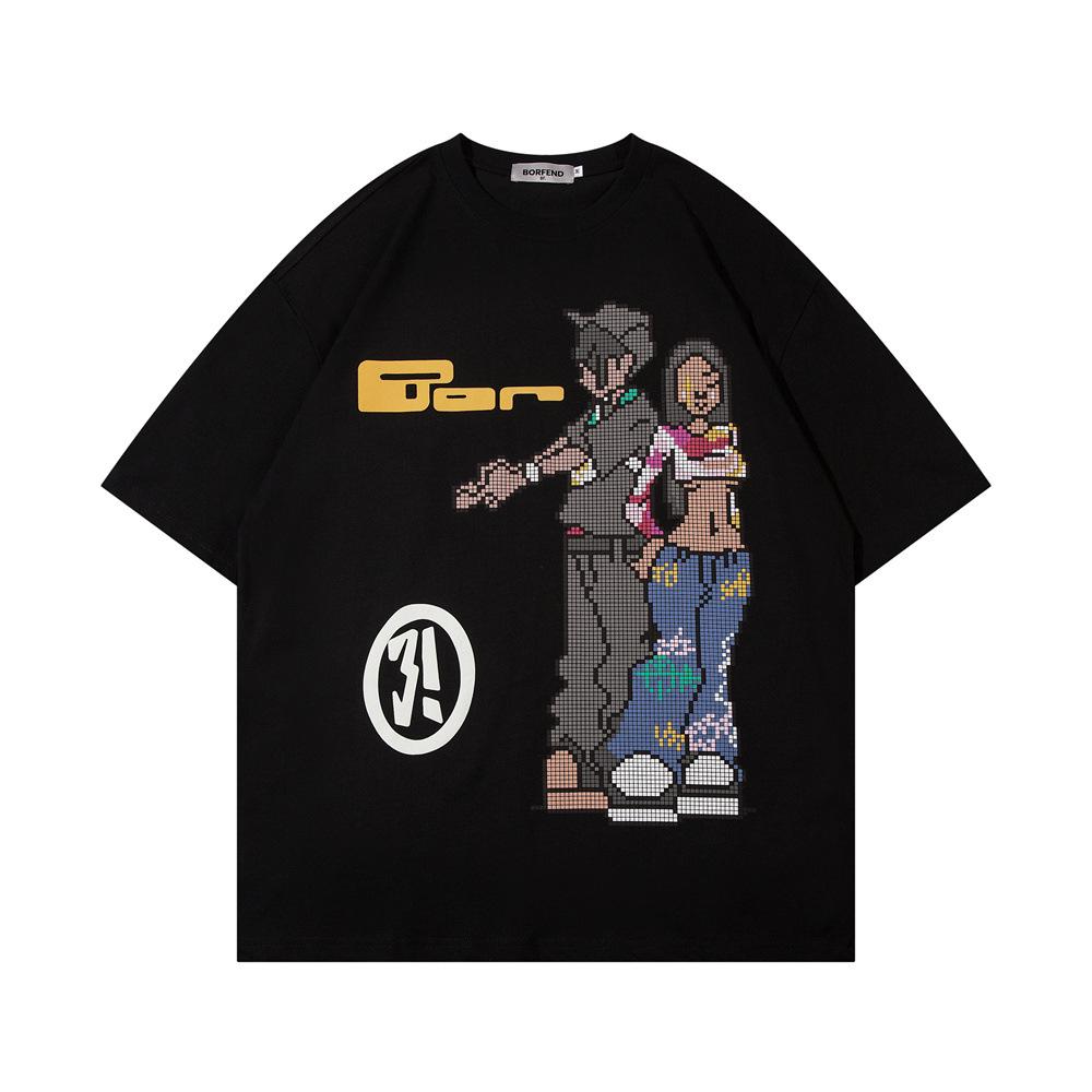 Повседневная футболка с короткими рукавами в стиле аниме, унисекс, уличный тренд в Instagram, летняя свободная футболка из чистого хлопка с рукавами в четверть