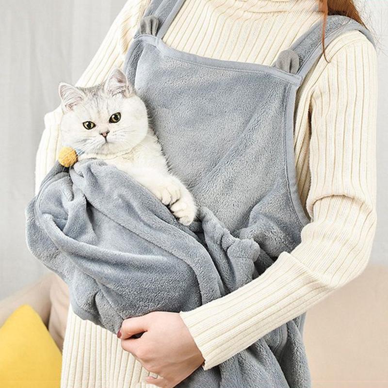 Уютный фартук-переноска для маленьких кошек и собак - Идеально подходит для зимних путешествий на свежем воздухе - Особенности: подвесная сумка для груди и место для сна кошки