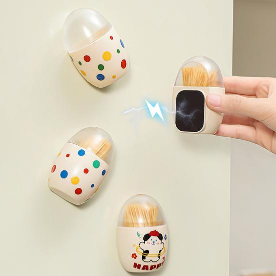 Magnetic Toothpick Box Cartoon Dog Dot Pattern Toothpick Holder Dispenser Fridge Magnet Dust-proof Kitchen Toothpick Organizer Container