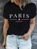 PARIS Print T-shirt Short Sleeve Crew Neck Casual Top for Summer & Spring Women's Clothing