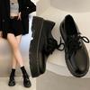 Height-increasing Thick-soled Small Leather Shoes for Women's Spring and Autumn New Round Head Lace-up Japanese Soft Girl Shoes