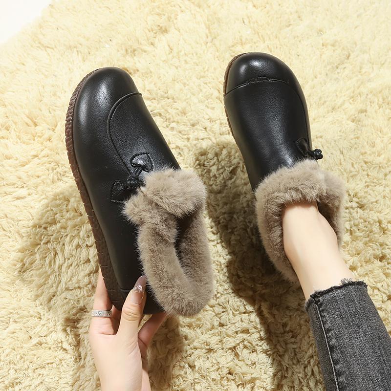 Модная женская теплая хлопковая обувь, зимние уличные ботинки для снега, универсальные, удобные, плюшевые, водонепроницаемые туфли из мелкой кожи для женщин