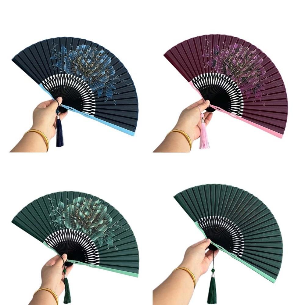 Bamboo Frame Folding Hand Fan Peony Flower Dance Fan Gentle Design Retro Handheld Fan Gift Giving