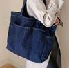 Denim Tote PC Lots of Canvas [Eclairage] Bag, Jeans, Casual, Shopping, Commuting, School, Bag, Unisex, Plain, Pockets, (Indigo Blue)
