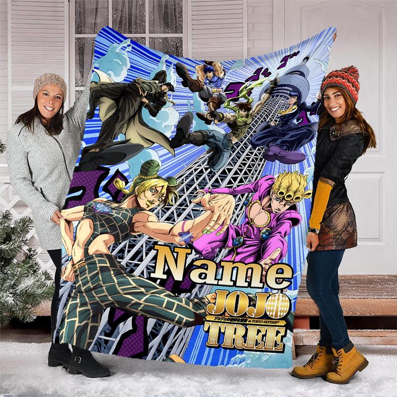 Personalized Custom Name Blanket - JoJo's Bizarre Adventure Print Design,Blanket for Sofa,Bed,Travel,Camping - Soft and Warm, Great Gift
