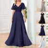 Evening Dress Banquet Mesh Long Swing Dress V-neck Sexy Short-sleeved Long Dress
