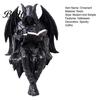 Skeleton Desktop Decor Halloween Reading Book Figurine, Spooky Devil Resin Sculpture, Gothic Winged Sculpture Black Robe Grim Reaper Statue