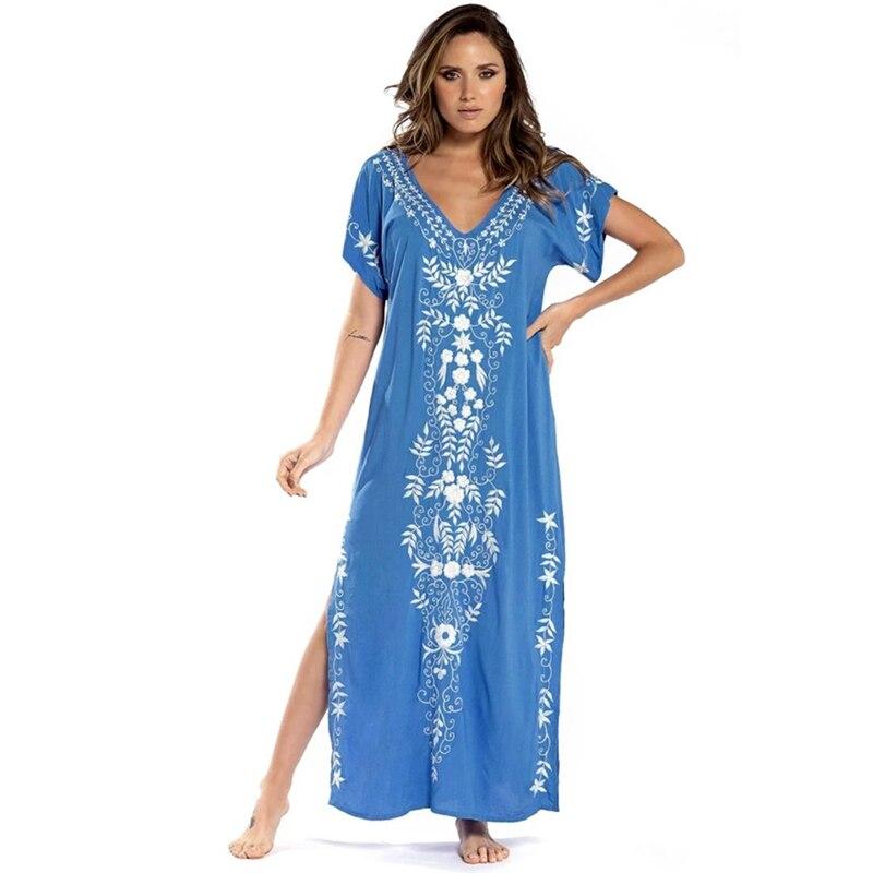 Женская пляжная туника единого размера, с цветочной вышивкой