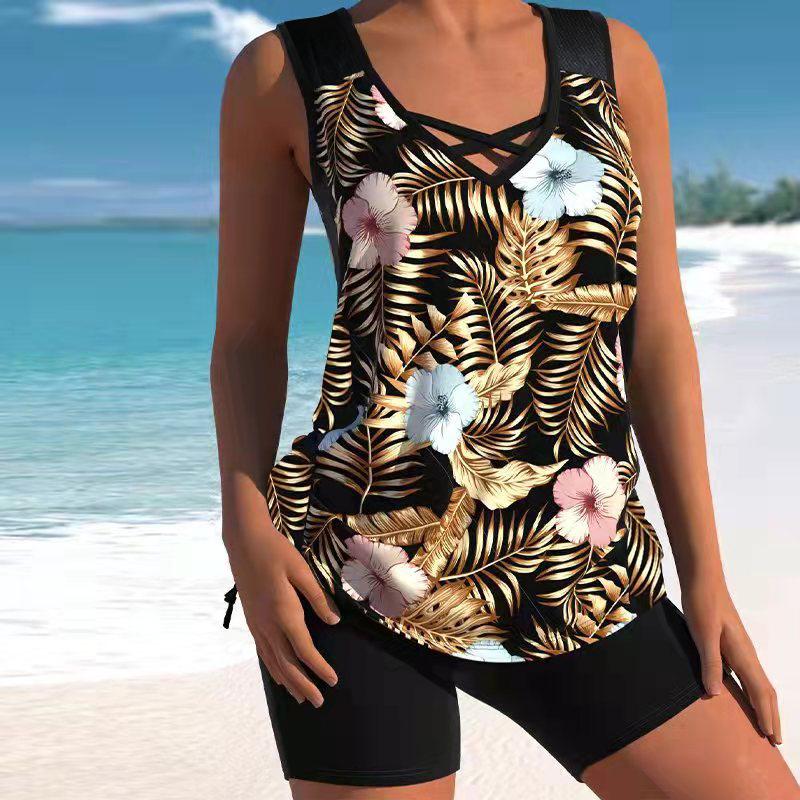 Women Floral Print Two Piece Swimdress Tankini Set 2023 Sexy Swimwear Large Size Bikini Monokini Set Summer Swimsuit Beachwear