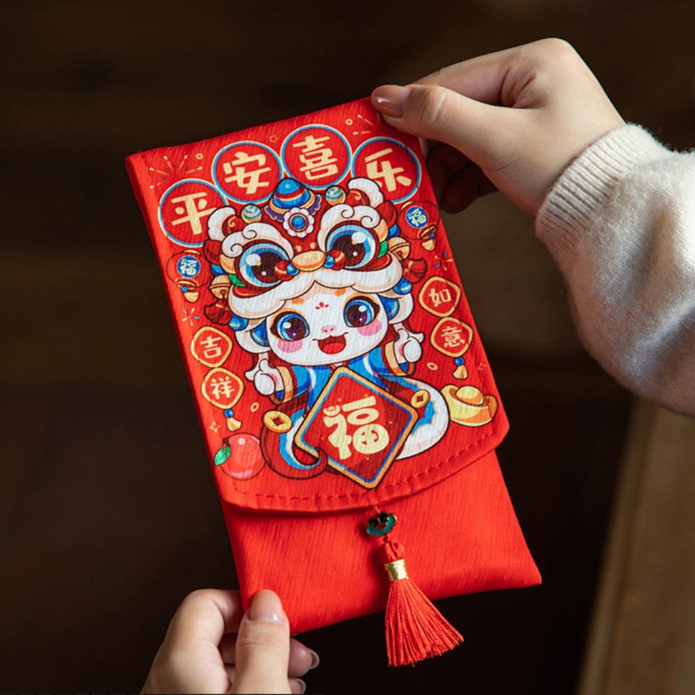 Китайский Новый год 2025 Красный конверт Праздник Весны Счастливые красные конверты Тканевый красный конверт Новый год