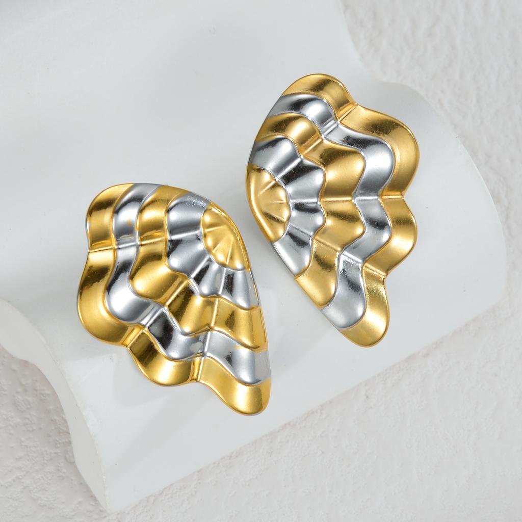 Atoztide Multiple Styles Exaggerated Flowers Earrings for Women Stainless Steel Irregular Double Color Stud Earring Jewelry Gift