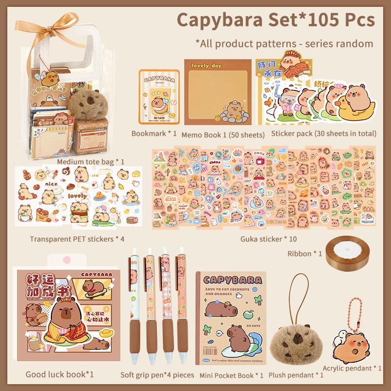 1 комплект канцелярских принадлежностей Kawaii Capybara, мультяшный милый набор канцелярских принадлежностей для сумок, офисные школьные принадлежности, канцелярские принадлежности для студентов, подарки на день рождения