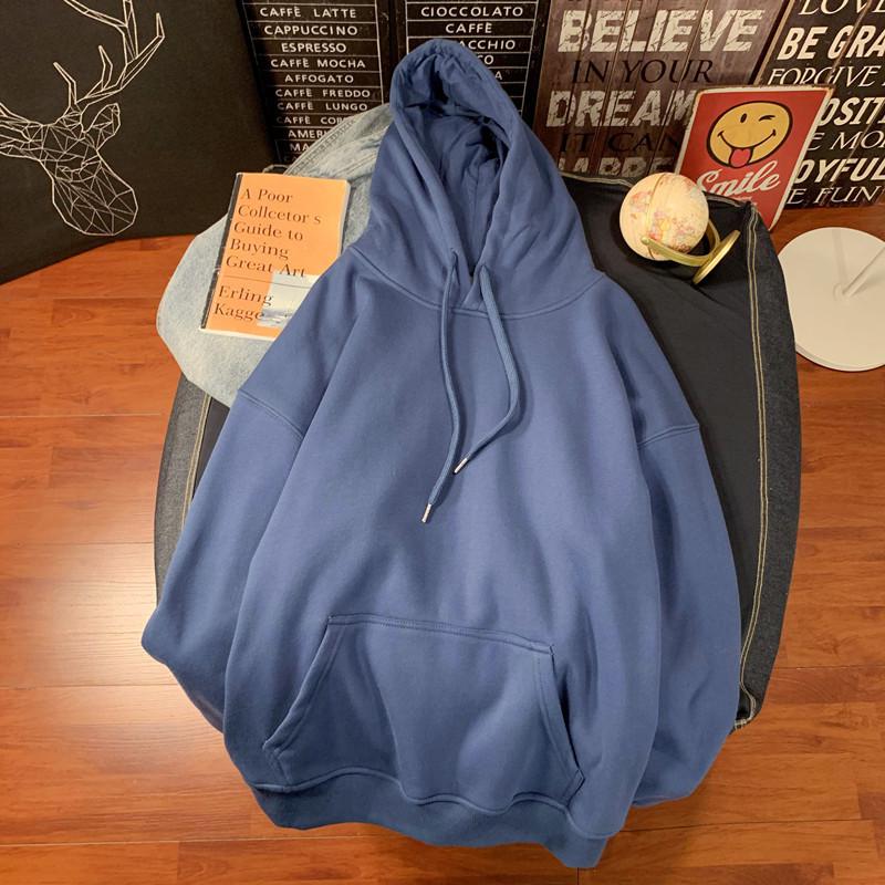 Мужская зимняя бархатная толстовка в гонконгском стиле с однотонным трендовым капюшоном