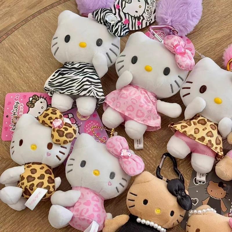 Новые стили Хелло Китти черный леопард Плюшевая игрушка Брелок Sanrio Мягкая игрушка Котенок Аниме Мягкие игрушки Подвеска Девочковый брелок для сумки