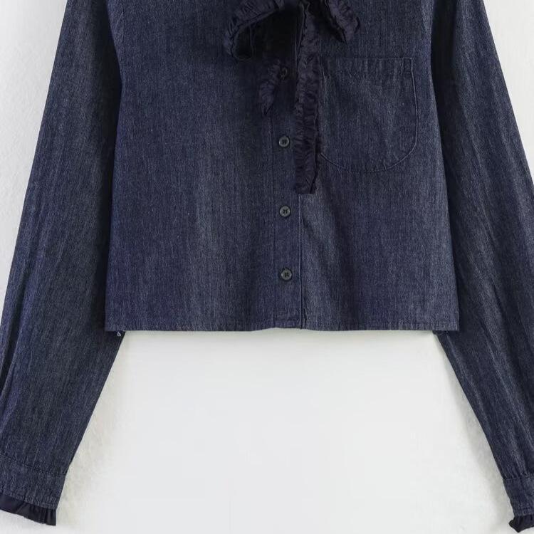 European and American style, new women's clothing, fashionable, casual, bow placket denim shirt jacket