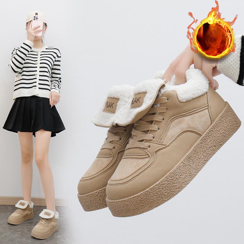 Winter Faux Fur Lining Snow Booties for Women Non-Slip Platform Warm Plush Fleece Lined Short Ankle Boots Shoes Women's Faux Suede Walking Sneakers