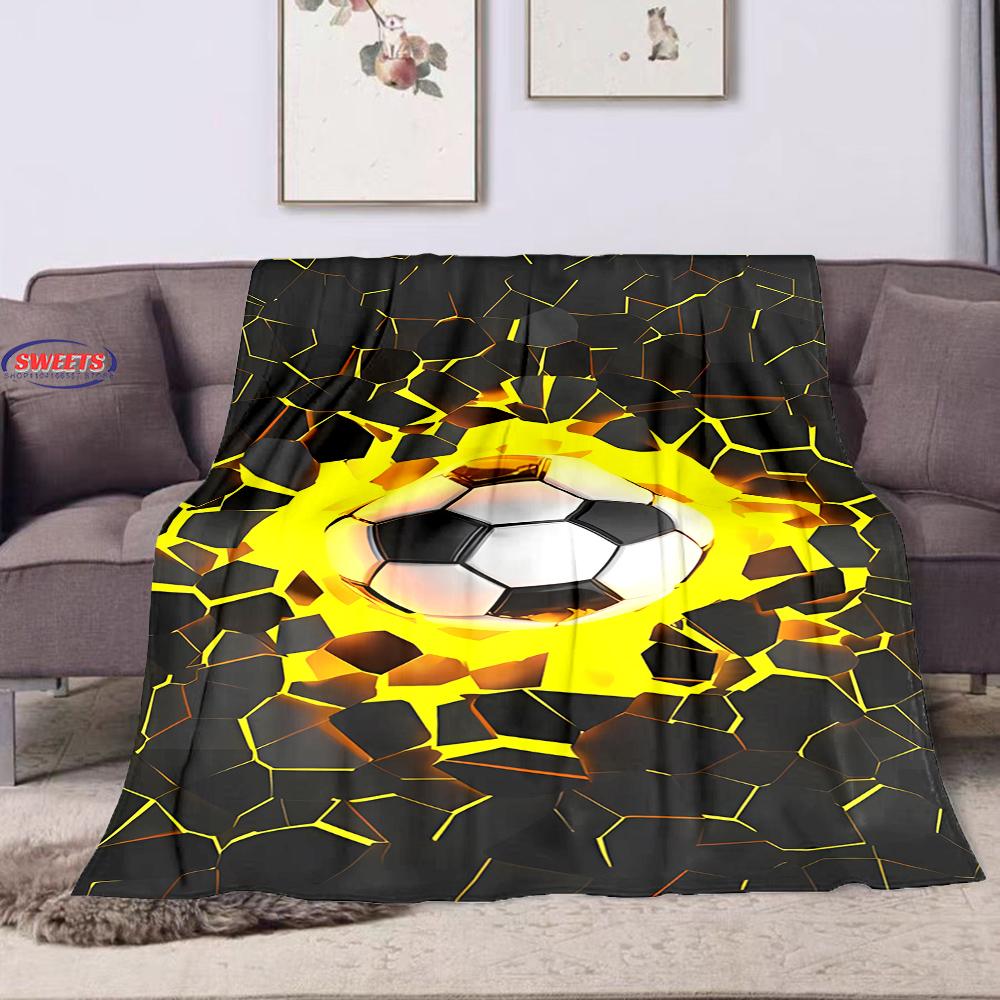 Football Theme Cartoon Soft Flannel Blanket for Bed Bedroom Sofa Picnic Throw Blanket for Cover Outdoor Leisure Nap Office Gifts