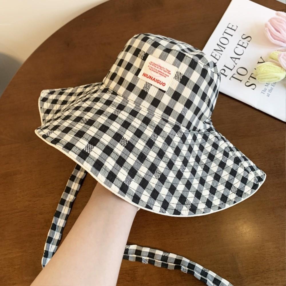 Корейский стиль шляпа рыбака универсальная шляпа от солнца с широкими полями новая клетчатая панама для летних путешествий