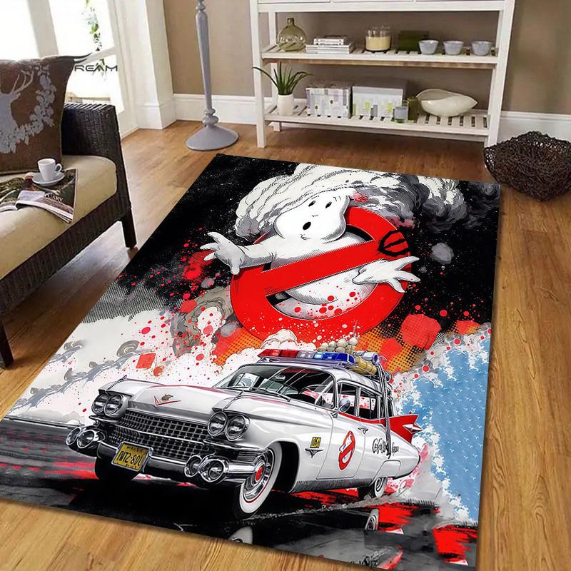 Ghostbusters Flannel Pattern Square Carpet,Area Rug,Carpet Rug for Living Room Bedroom Sofa Playroom Decor,Non-slip Floor Mat