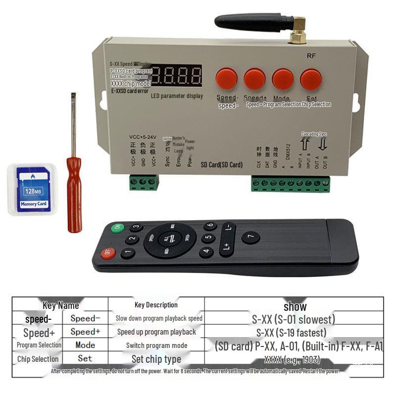 K1000S Светодиодный контроллер Magic Color с беспроводным RF-пультом, 5В-24В, для бегущих и диммируемых гирлянд.