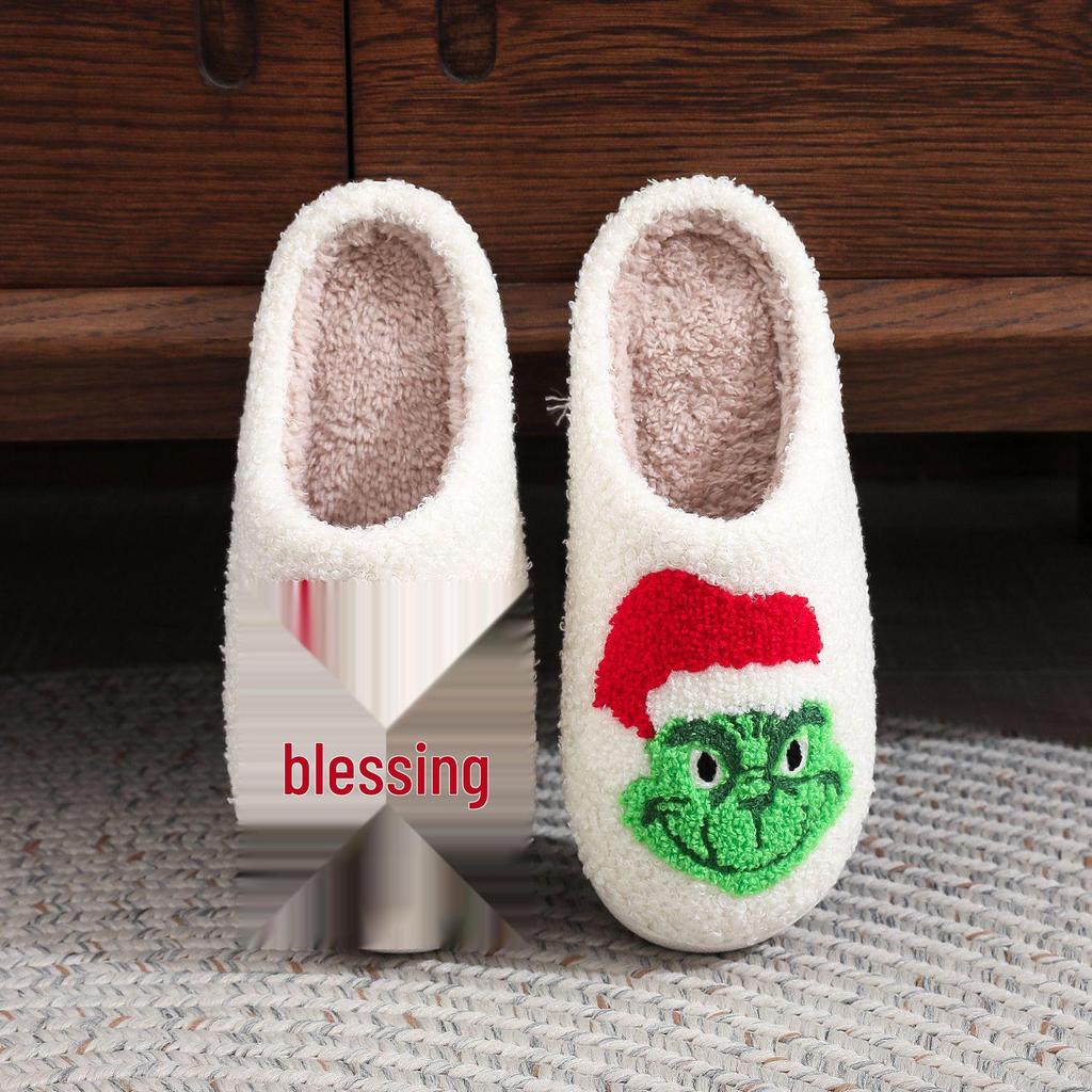 Christmas Grinch Cotton Slippers for Men & Women - Cozy Winter Furry Footwear