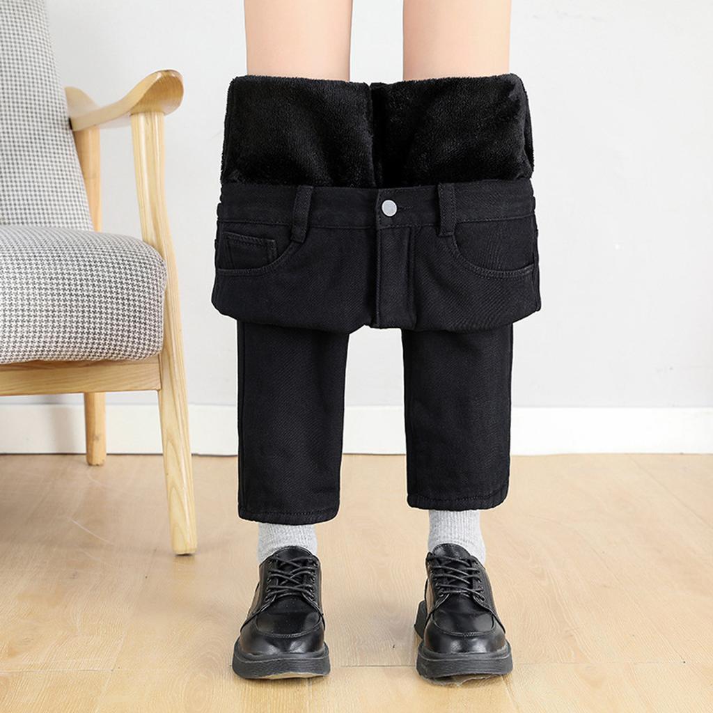 Модные женские плюс бархатные свободные повседневные джинсы с высокой талией, прямые брюки