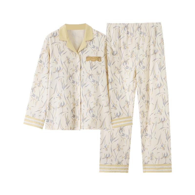 Women's pure cotton spring and autumn pajamas long sleeves can be worn outside autumn women's high-end cardigan loungewear cotton suit