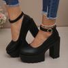 Черные Туфли Мэри Джейн на Очень Высоком Каблуке Женские Большого Размера 42 Туфли-Лодочки на Толстой Платформе Женские Туфли на Высоком Каблуке с Ремешком на Лодыжке для Вечеринки Свадьбы