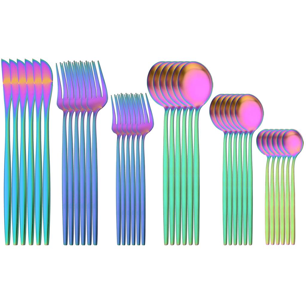 36Pcs Matte Stainless Steel Cutlery Set Mint Gold Dinnerware Set Knife Forks Coffee Spoon Silverware Western Kitchen Tableware