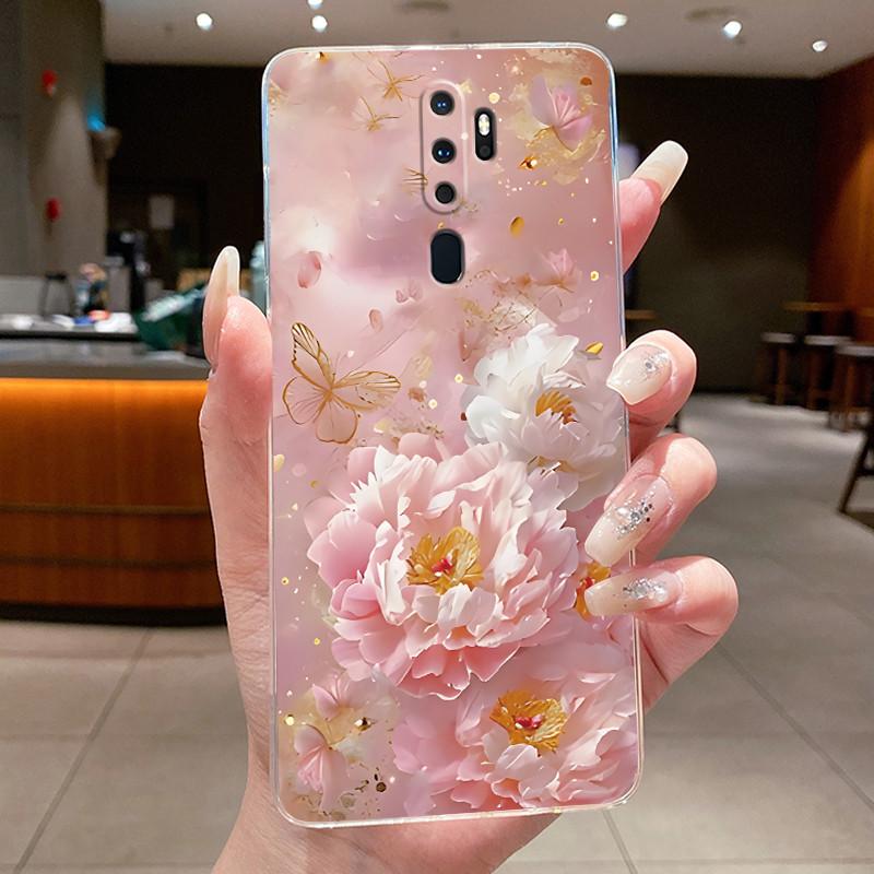 Для OPPO A9 (2020) / А5 (2020) Чехол Роскошная Мода Бабочки Цветы Прозрачный Мягкий Силиконовый Задний Чехол для Телефона Oppo A9 A5 2020