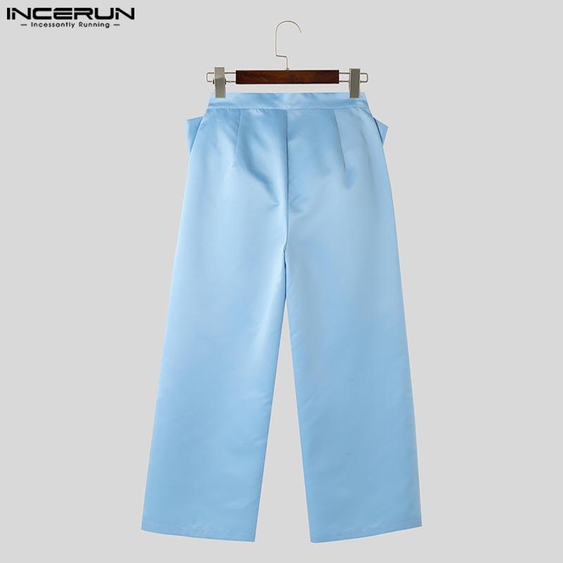 INCERUN Мужские повседневные брюки с широкими штанинами и бантом на молнии до талии