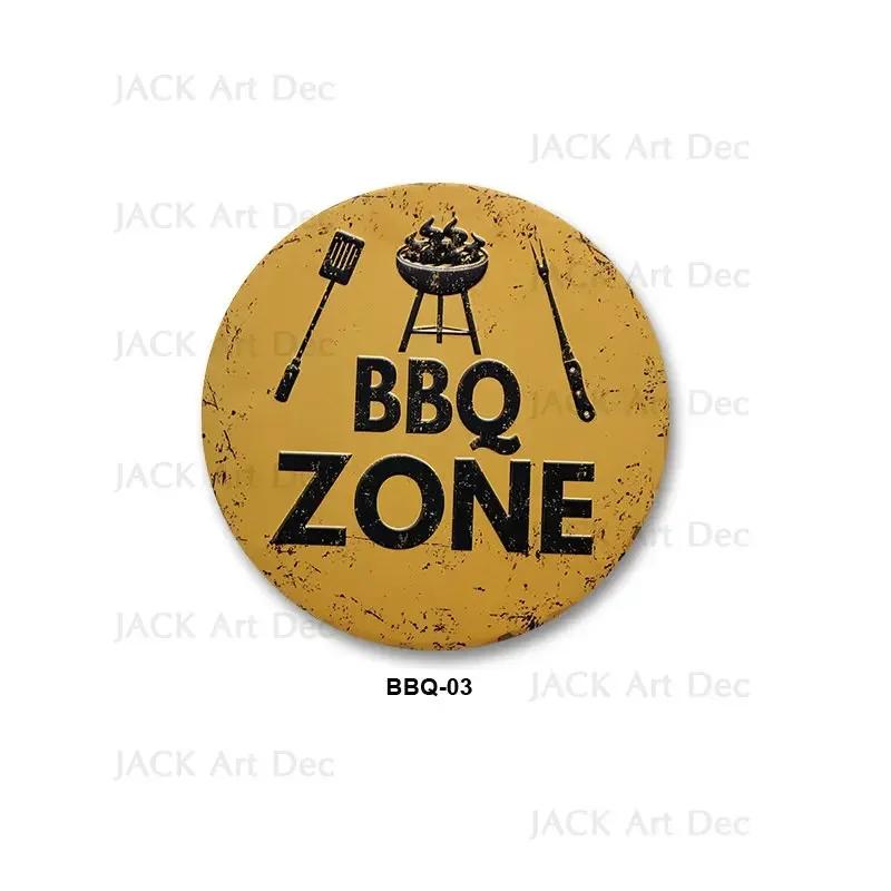BBQ Zone Metal Sign Vintage Dad`s BBQ Yard Outdoor Party Decoration Plate Retro Barbecue Rules Slogan Metal Signs