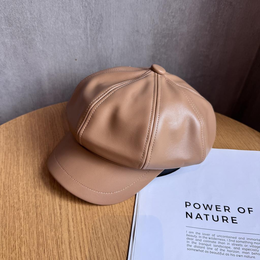 Восьмиугольная шляпа из искусственной кожи для женщин с защитой от солнца, шикарный зимний модный аксессуар