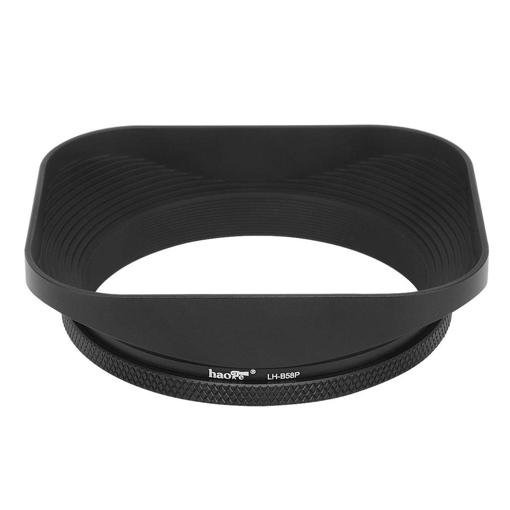 Haoge LH-B58P 58mm Square Metal Screw-in Lens Hood with Hollow-out Cap for Leica Rangefinder Cameras with 58mm E58 Filter Thread Lens, Black