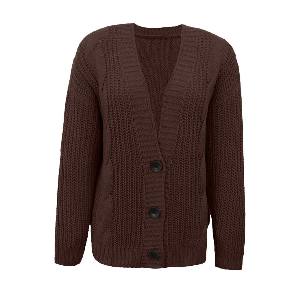 Женская мода V-образный вырез трикотажный витой кардиган европейский и американский однобортный трикотажный кардиган свитер куртка женская