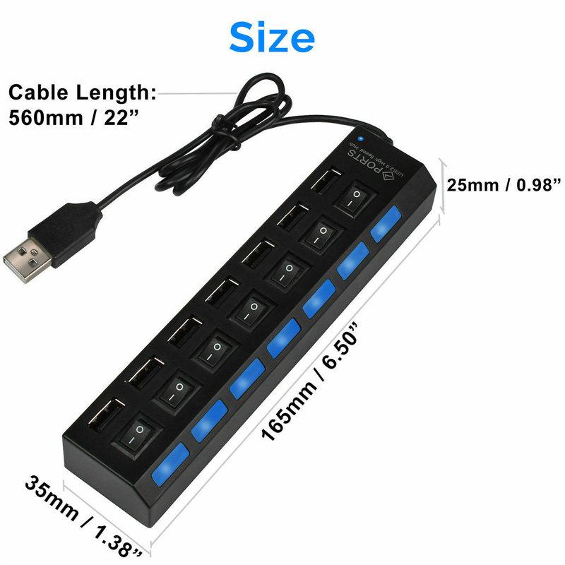 USB Hub 2.0 Multi USB Port 4/7 Ports Hub USB High Speed Hab with On/off Switch USB Splitters