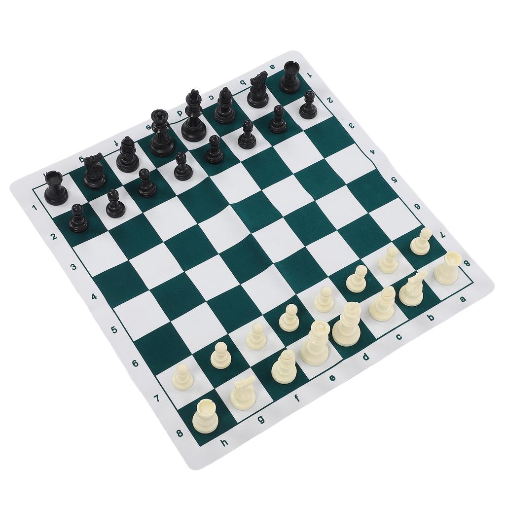 Chess Set Plastic Chess Board Set Desktop Game with 50x50cm Artificial Leather Board for Party