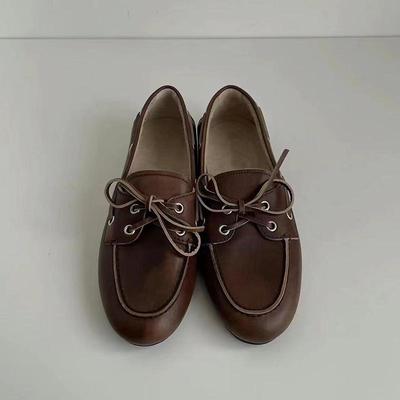 Женские лоферы на шнуровке из овчины в британском стиле - Мягкая подошва, слипоны, плоская подошва для осени