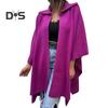 Осень-весна Женское пальто Неровный подол Свободный ажурный шов Однотонный рукав Летучая мышь Пончо Отложной воротник Кардиган Накидка для свиданий Куртка для поездок на работу