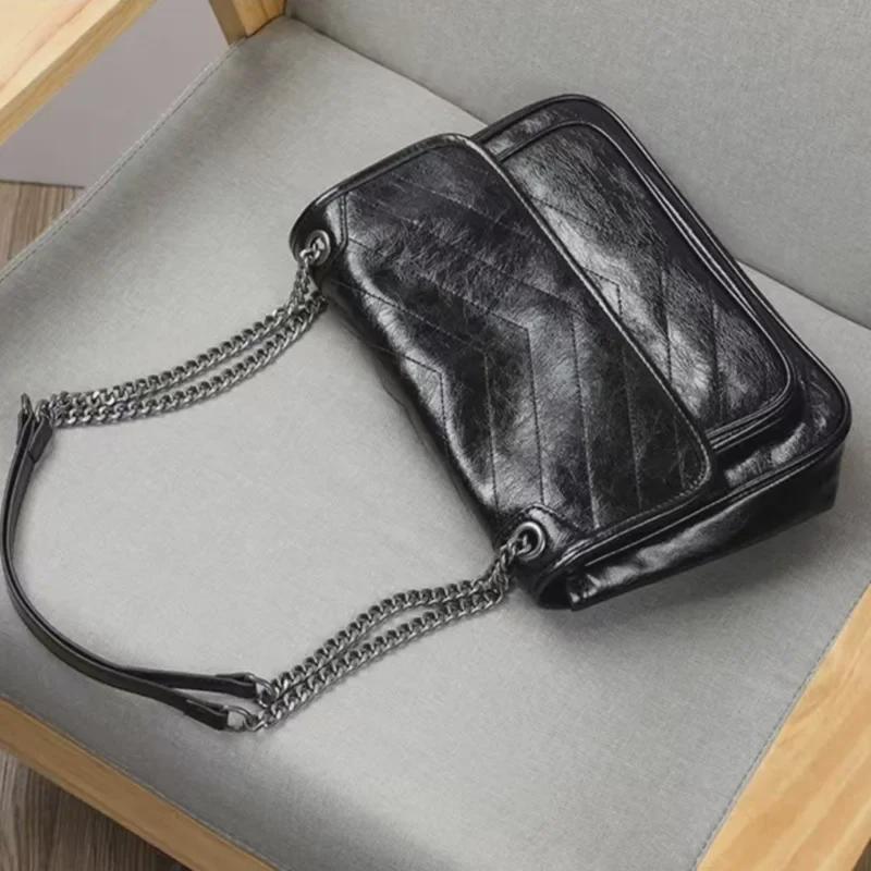 2024 Retro Chain Leather Messenger Bag - Women's Casual Crossbody Shoulder Bag