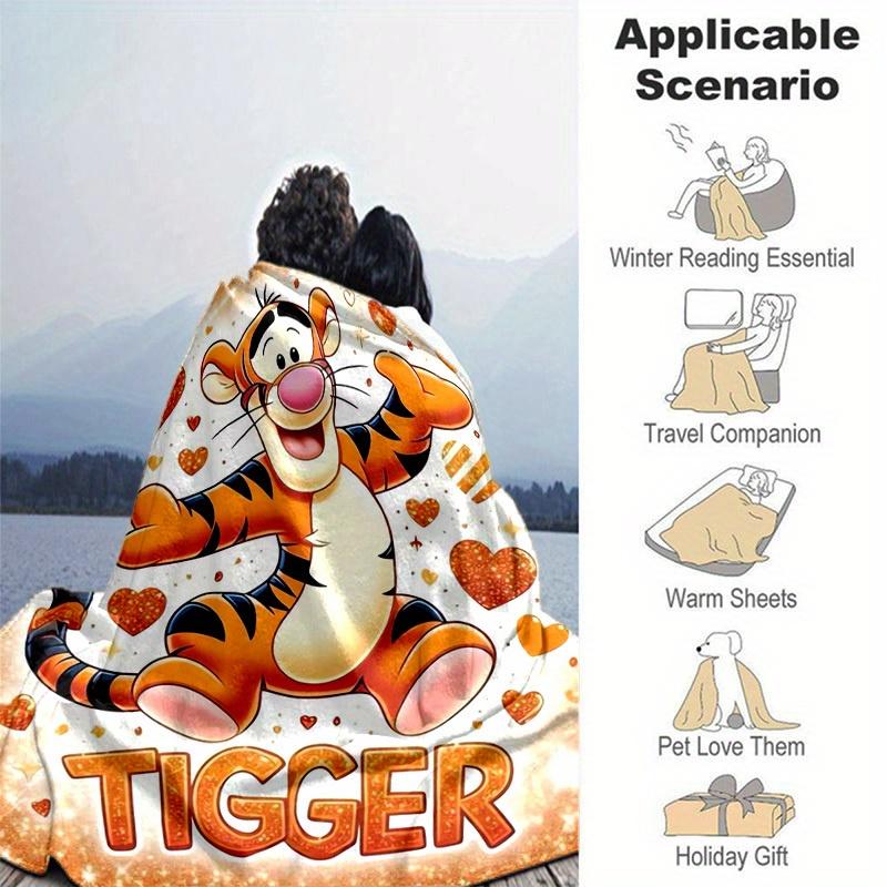 1pc. Cute Tigger Cartoon Blanket, Soft Tiger Pattern Throw for Home Decor, Gift Idea, Soft Flannel Throw Blanket, Versatile & Cozy for Bedroom, Suitab