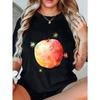 Black Round Neck T Shirt With Colorful Apple Print And Star Pattern For Casual Wear