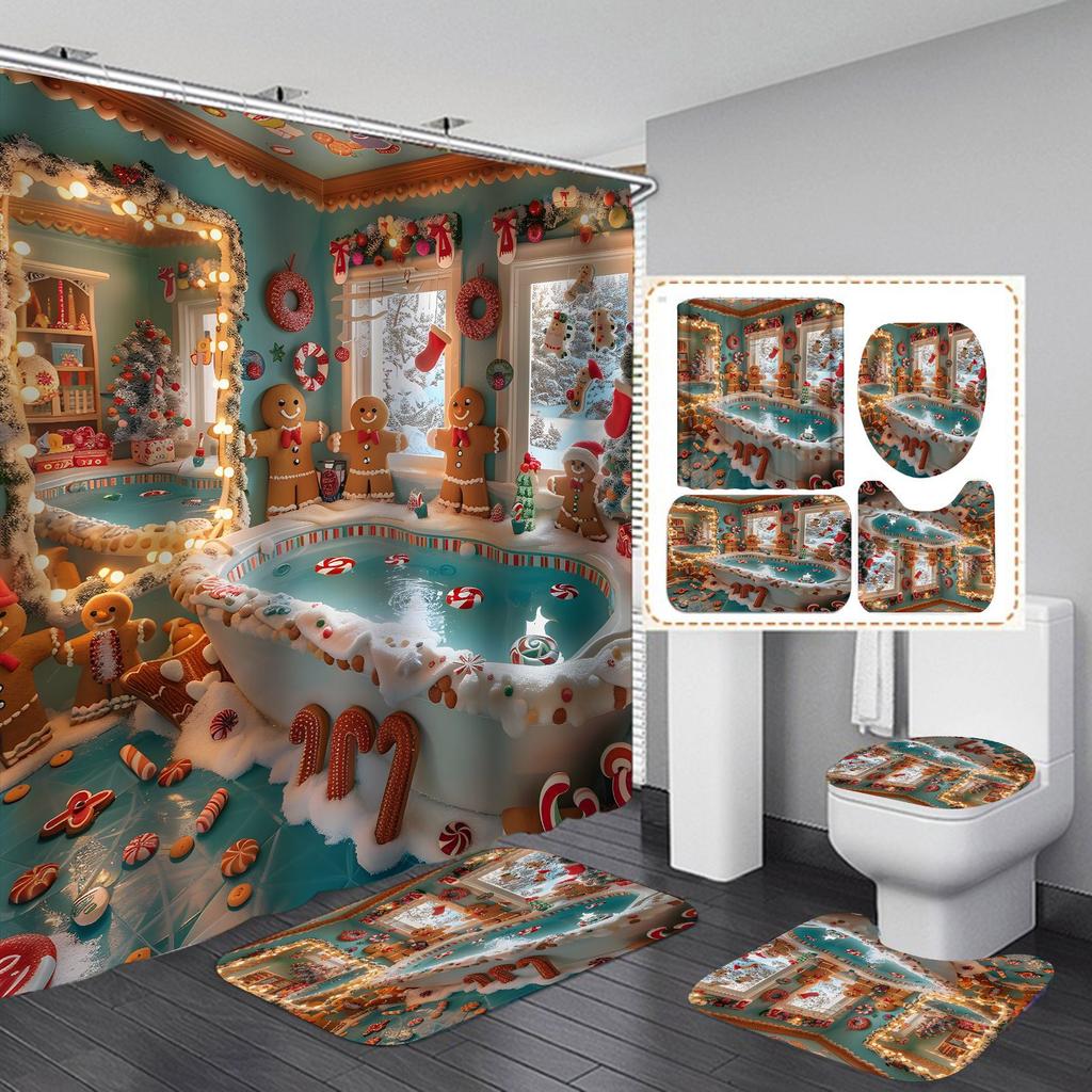 Красная занавеска для душа Счастливого Рождества с принтом Санта-Клауса, водонепроницаемая полиэстеровая занавеска для ванной для новогоднего рождественского декора ванной комнаты