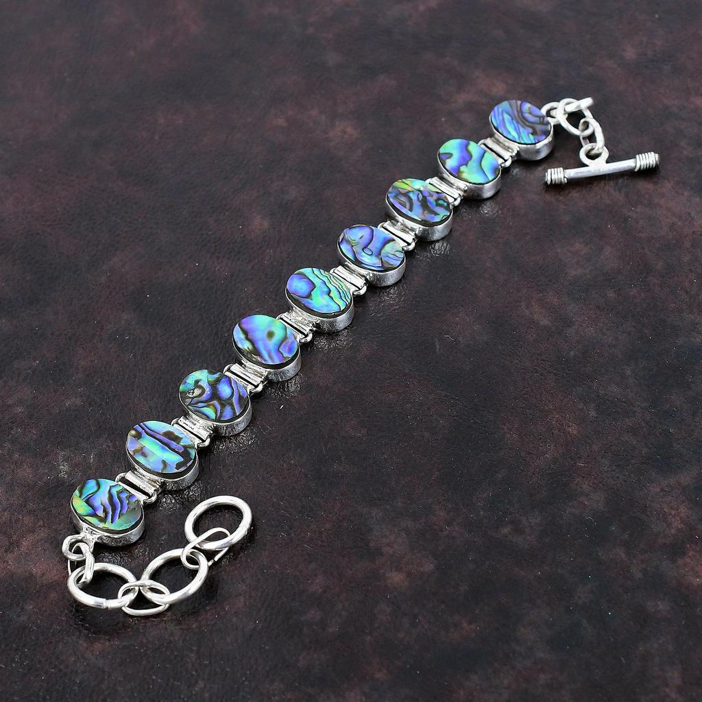 Браслет из ракушки морского ушка Ювелирные изделия ручной работы Браслет из стерлингового серебра 925 пробы Ювелирные изделия из драгоценных камней Регулируемый браслет-цепочка Подарок для нее Элегантные украшения