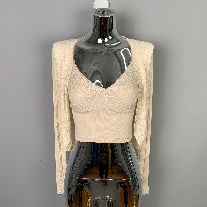 Корейский трикотажный комплект из камзола с V-образным вырезом и короткого кардигана в стиле Дондэмун для женщин