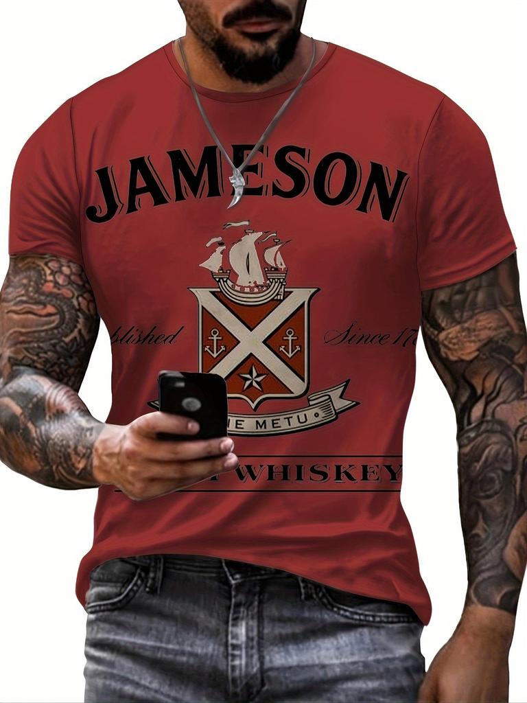 Мужская футболка с 3D-принтом Jameson Whiskey — стильная и удобная футболка с коротким рукавом для лета, повседневная одежда