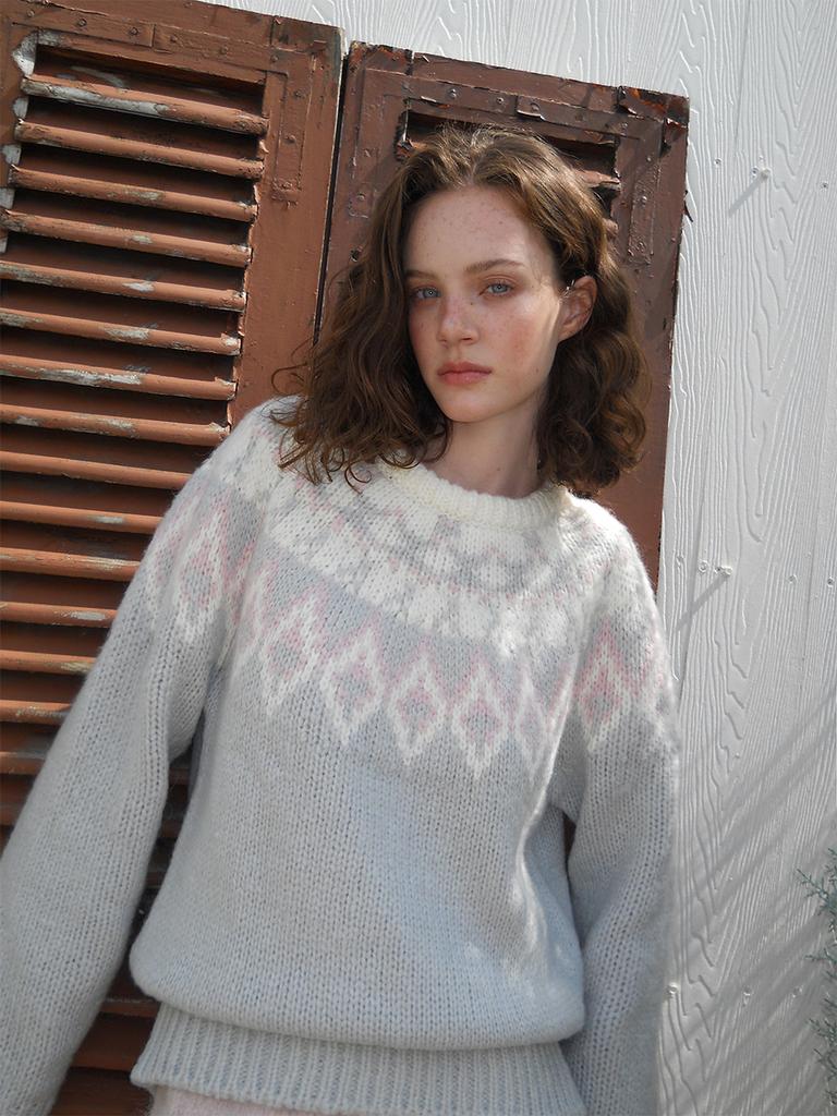 ETMON Nordic Round Knit Pullover, Light Gray
