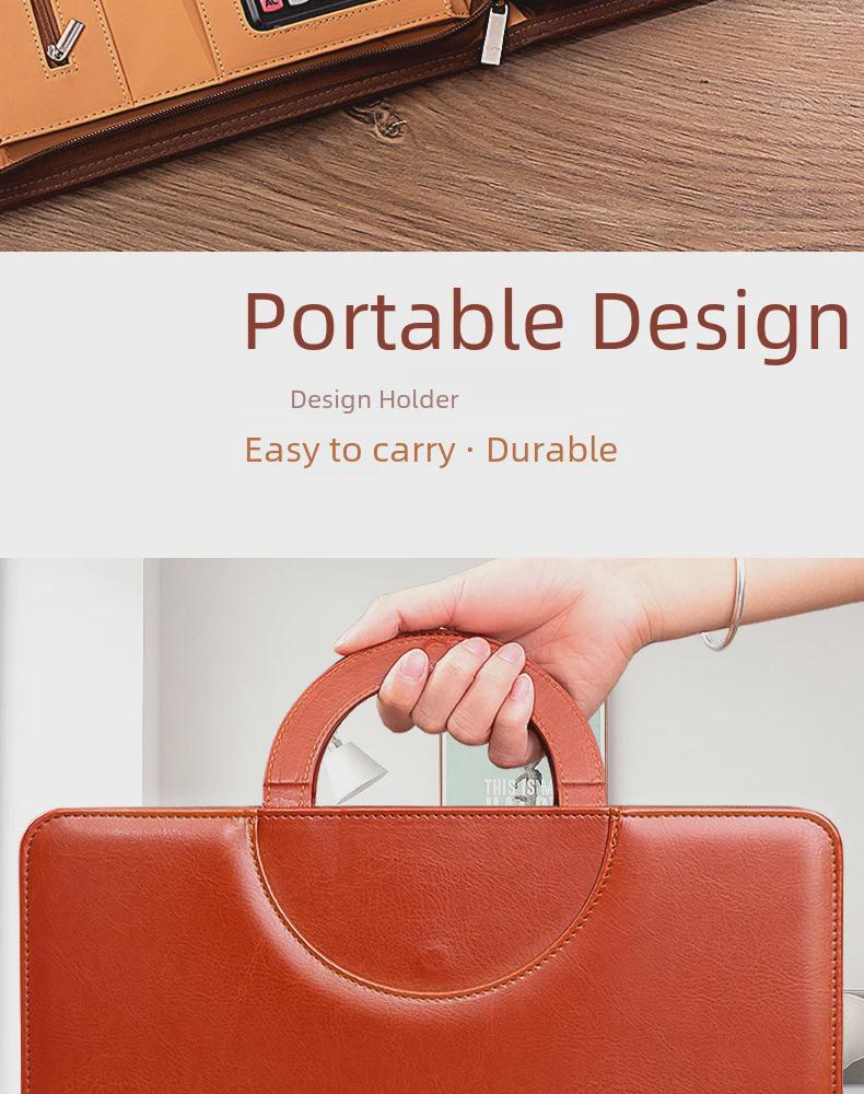 Кожаная папка для деловых бумаг формата А4 с калькулятором — портативная, многофункциональная папка на молнии для встреч с клиентами и проведения деловых операций