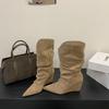 2025 осень и зима новые ботинки-чулки средней длины на танкетке с французским острым носком в стиле вестерн ковбойские короткие ботинки женские